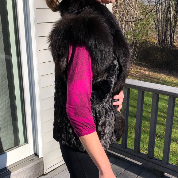 Saga Mink & Fox Fur Black Vest - Picture 7 of 16
